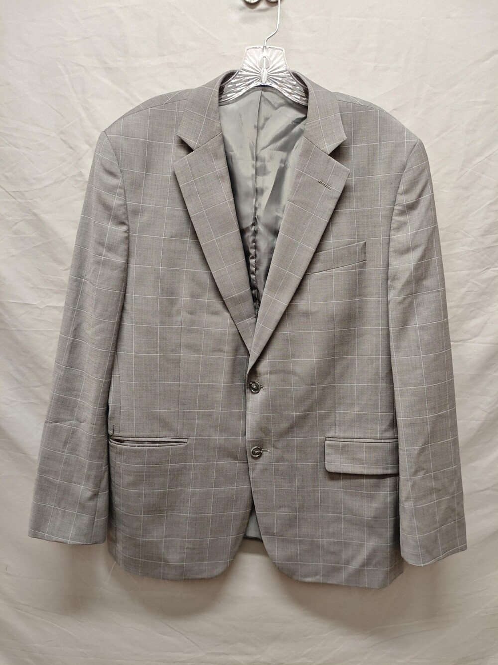 Stafford Blazer Mens 42 Regular Gray Windowpane Classic Fit Travel Wool Blend